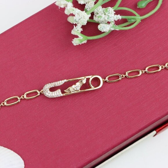 "Rose Gold Safety Pin Bracelet with Wing Detail, XPBL0781 - Picture 12 of 12